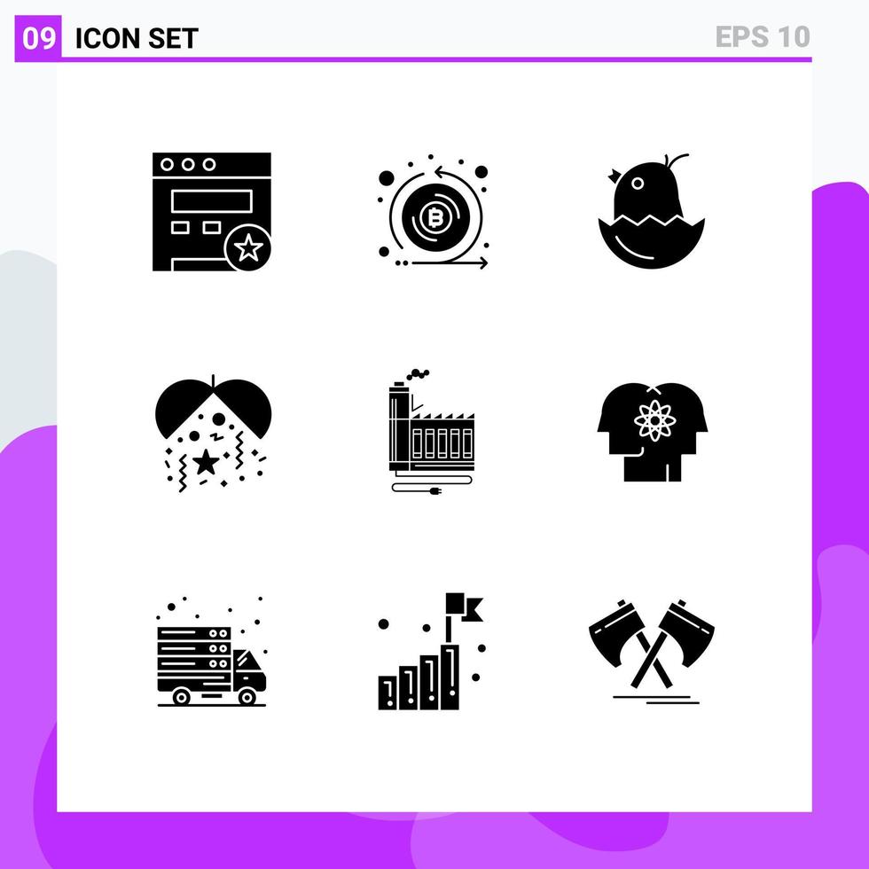 satz von 9 modernen ui-symbolen symbolzeichen für energieverbrauch hühnerpartyfeier editierbare vektordesignelemente vektor
