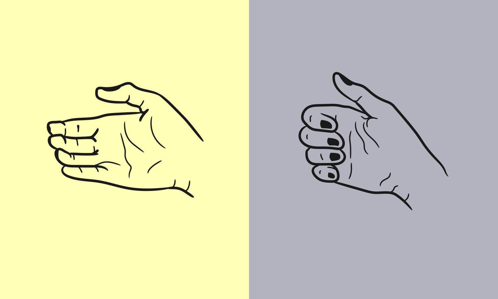innehav objekt tecken av hand gester vektor illustration mall. realistisk gest linje konst av mänsklig hand. isolerat på bakgrund. vektor eps 10.
