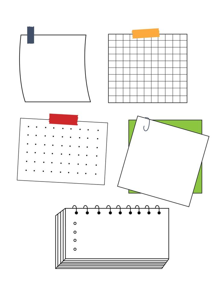 uppsättning av annorlunda notera papper. anteckningar papper ark bifogad. vektor