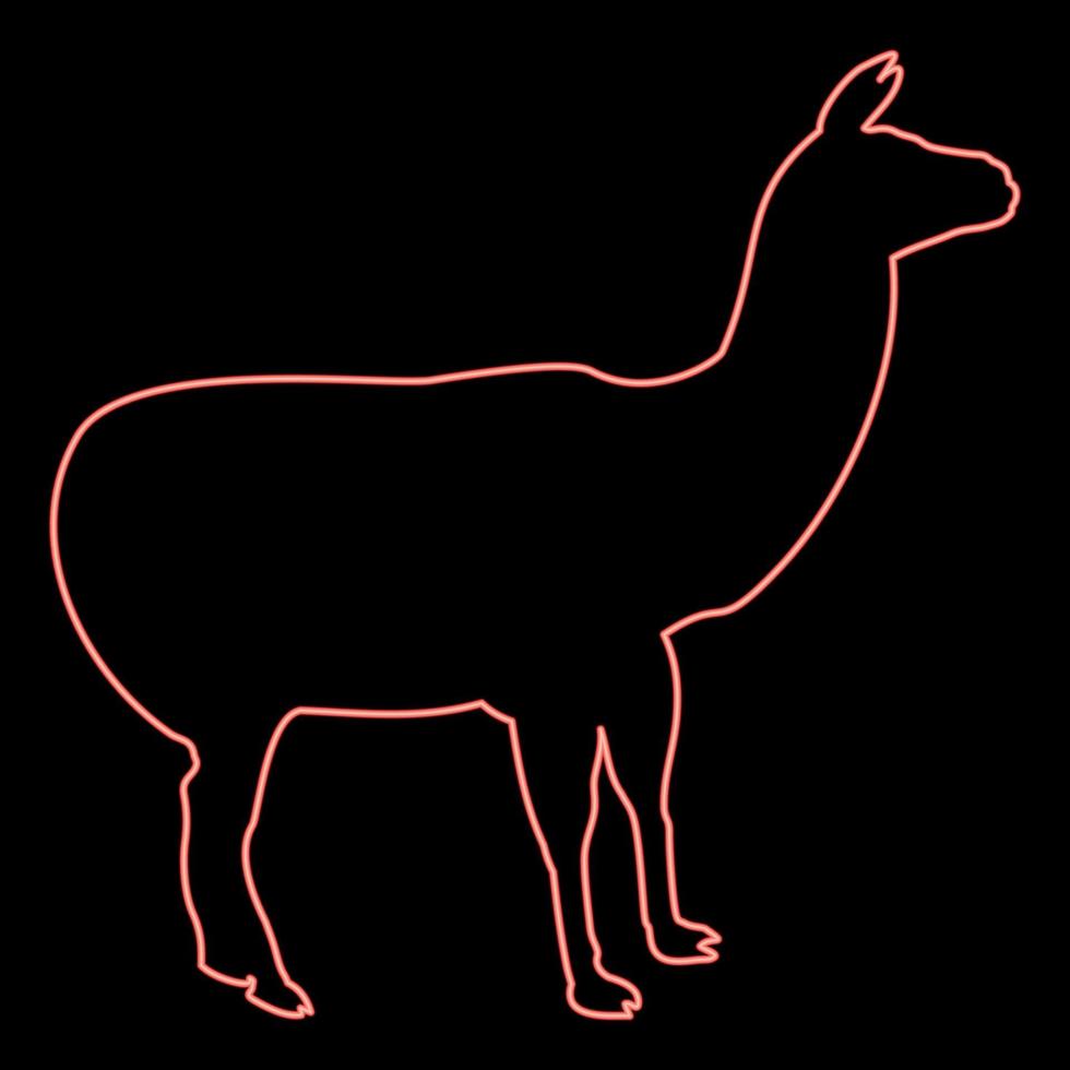 neon alpacka lama lama guanaco röd Färg vektor illustration bild platt stil