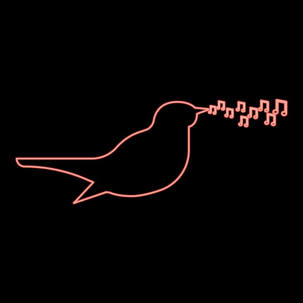 neon näktergal sång ställa in låt fågel musikalisk anteckningar musik begrepp röd Färg vektor illustration bild platt stil