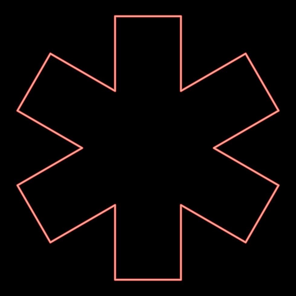 neon medicinsk symbol nödsituation tecken stjärna av liv service begrepp röd Färg vektor illustration bild platt stil
