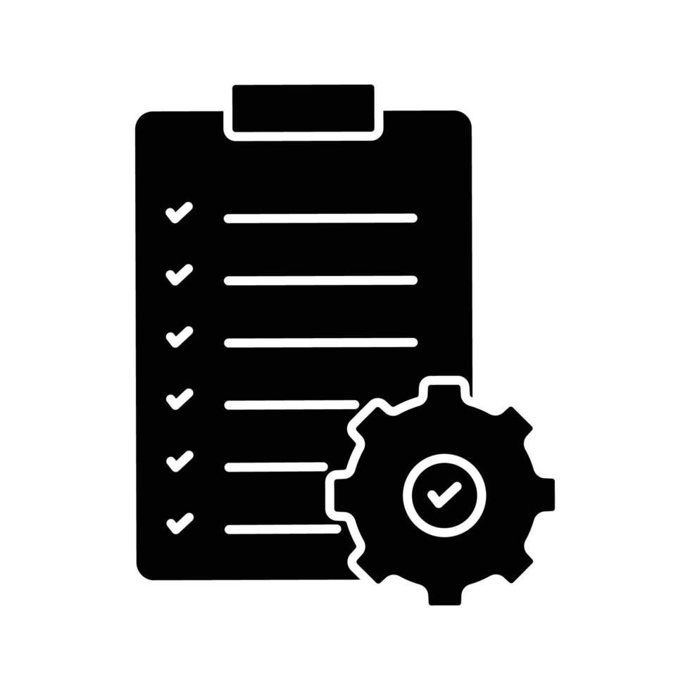 checklistensymbolillustration mit getriebe. Symbol im Zusammenhang mit Projektmanagement. Glyphen-Symbolstil. einfaches Vektordesign editierbar vektor