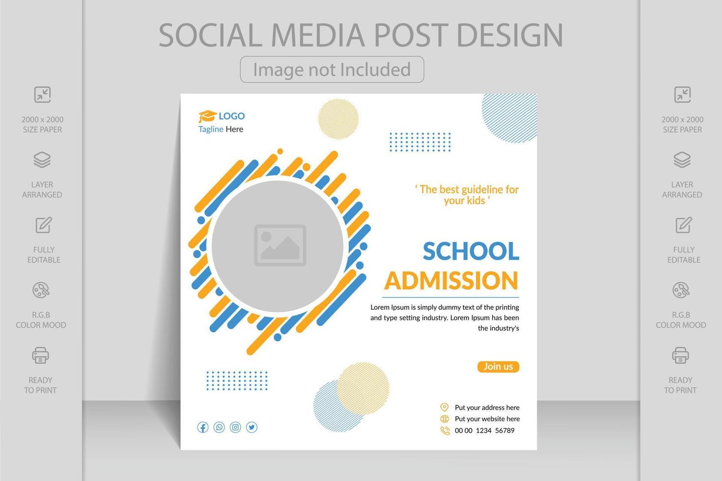 Entwurfsvorlage für Schulzulassungsflyer. zurück zur schulzulassung social media post oder back to school web banner vorlage oder quadratisches flyer poster, schulzulassung social media post. vektor