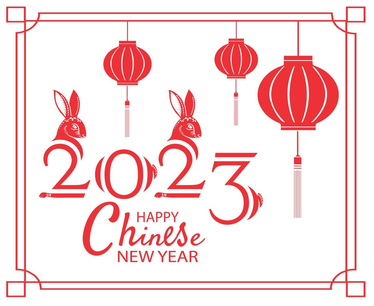 frohes chinesisches neujahr 2023 jahr der roten designvektor-abstrakten illustration des kaninchens vektor