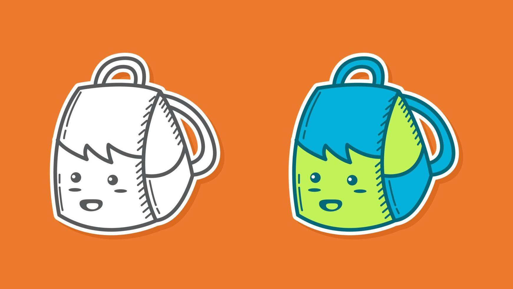 Illustration Vektorgrafik-Design Zeichentrickfigur des niedlichen Rucksacks im Kawaii-Doodle-Stil. geeignet zum Ausmalen von Büchern, T-Shirts und anderen Kinderbekleidungsprodukten, Maskottchen-Logos usw. vektor