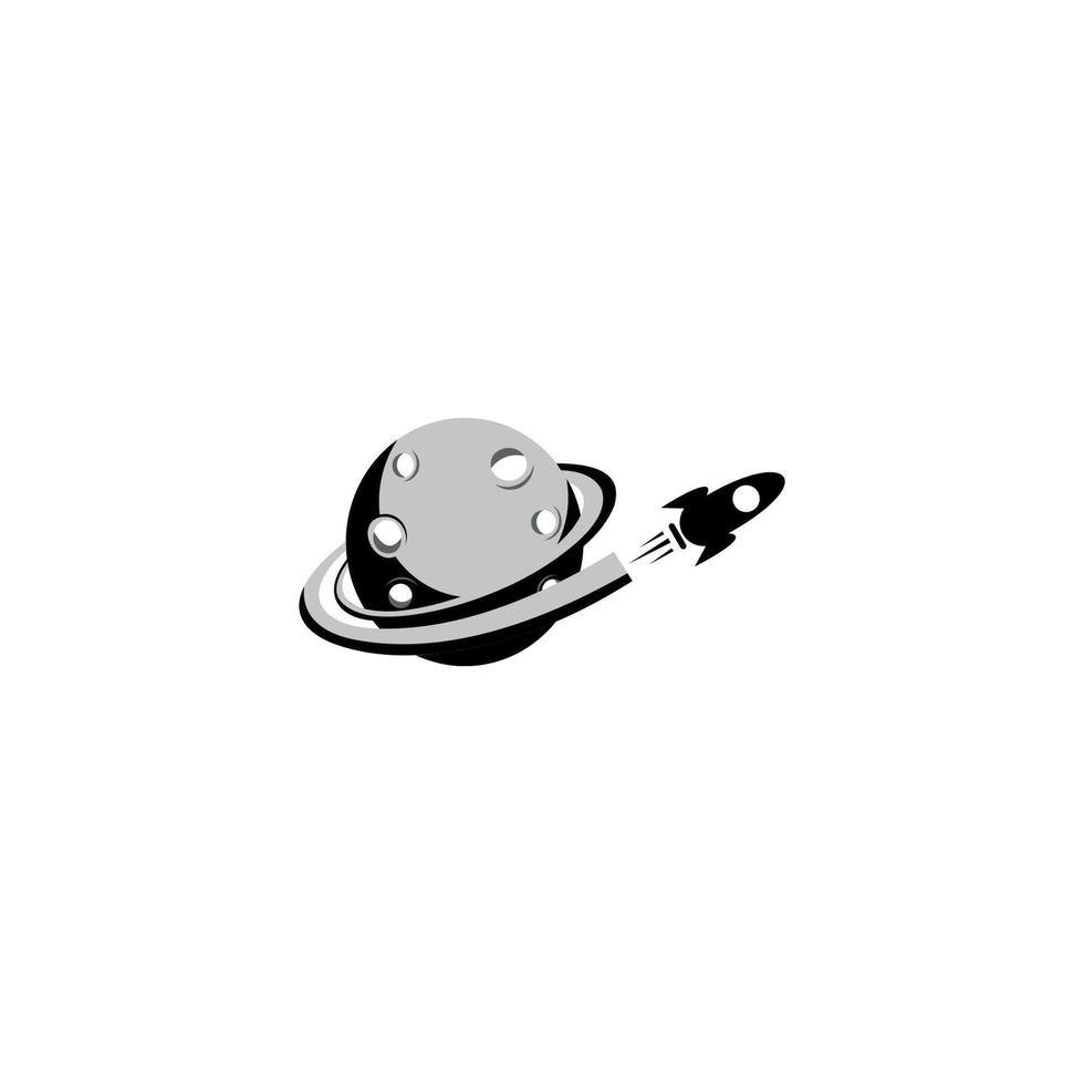 Raketen-Logo. Rakete hebt von der Oberfläche des Mondes oder eines anderen Planeten ab. vektor