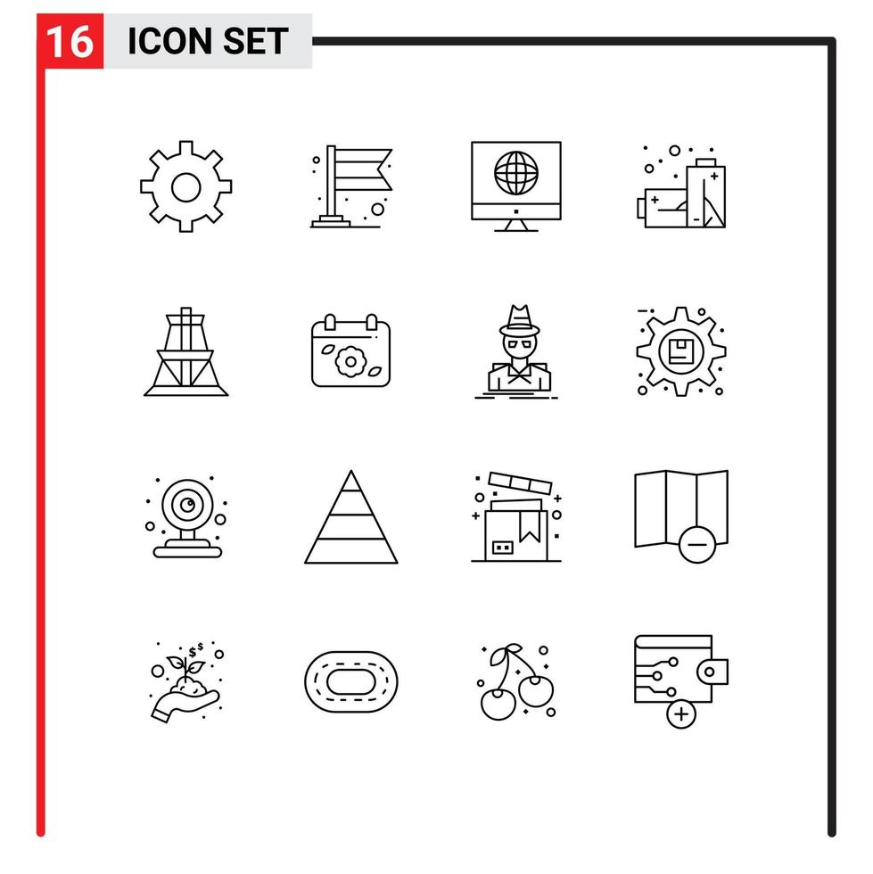 Mobile Interface Gliederungssatz von 16 Piktogrammen von Kalenderübertragungsnachrichten Energieverschmutzung editierbare Vektordesign-Elemente vektor