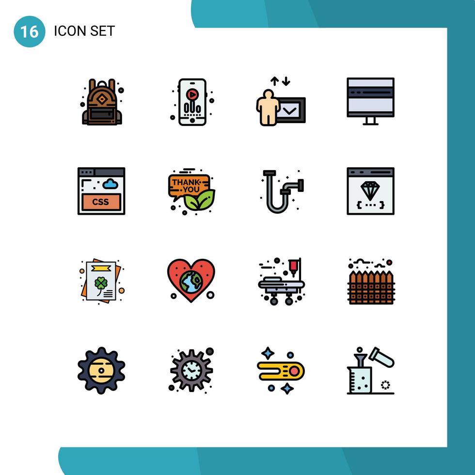 moderner Satz von 16 flachen, farbig gefüllten Linien Piktogramm von E-Mail-Blatt-Sprachinternetentwicklung editierbaren kreativen Vektordesign-Elementen vektor