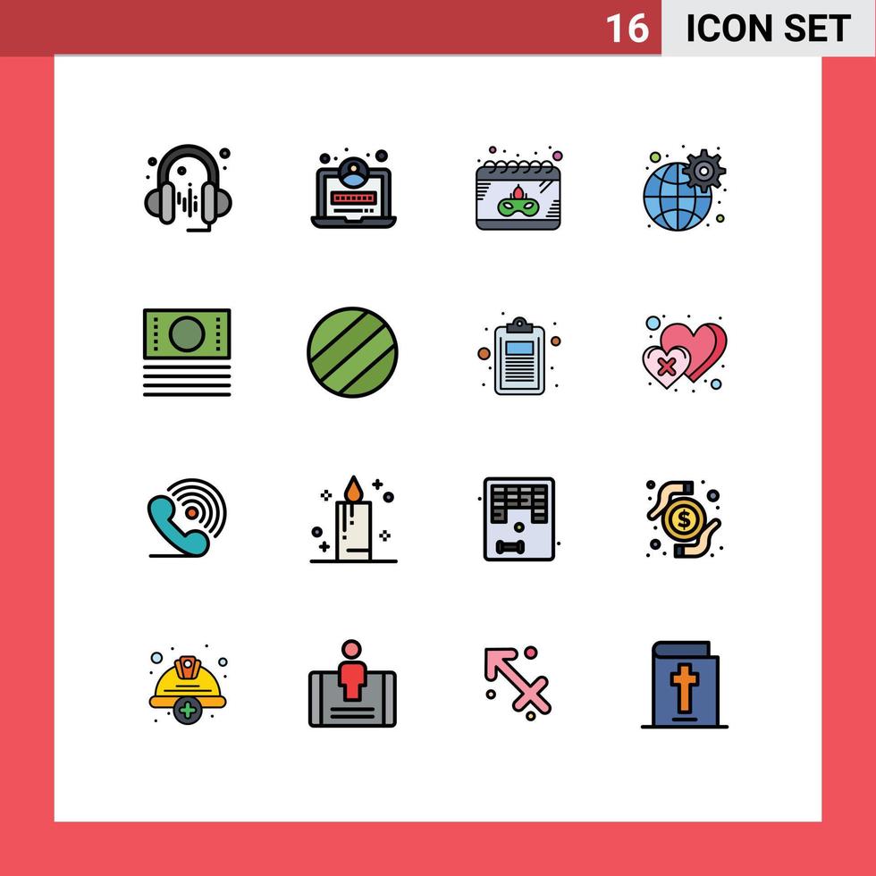 Aktienvektor-Icon-Pack mit 16 Zeilenzeichen und Symbolen für Ball-E-Commerce-Masken-Cash-Netzwerk editierbare kreative Vektordesign-Elemente vektor