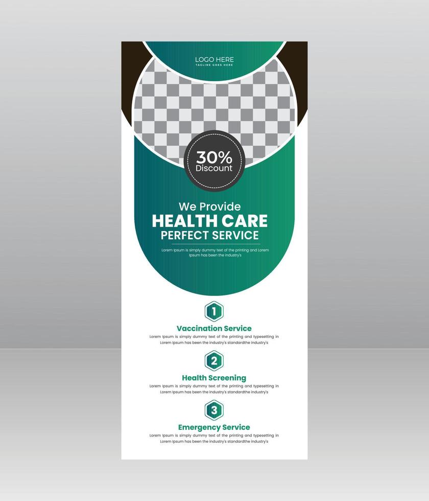 modernes, elegantes medizinisches rollup-banner, medizinische flyer-vorlage für krankenhäuser, ärzte, krankenschwestern und gesundheitsförderung. x-Banner, Rollup-Banner für Unternehmen vektor