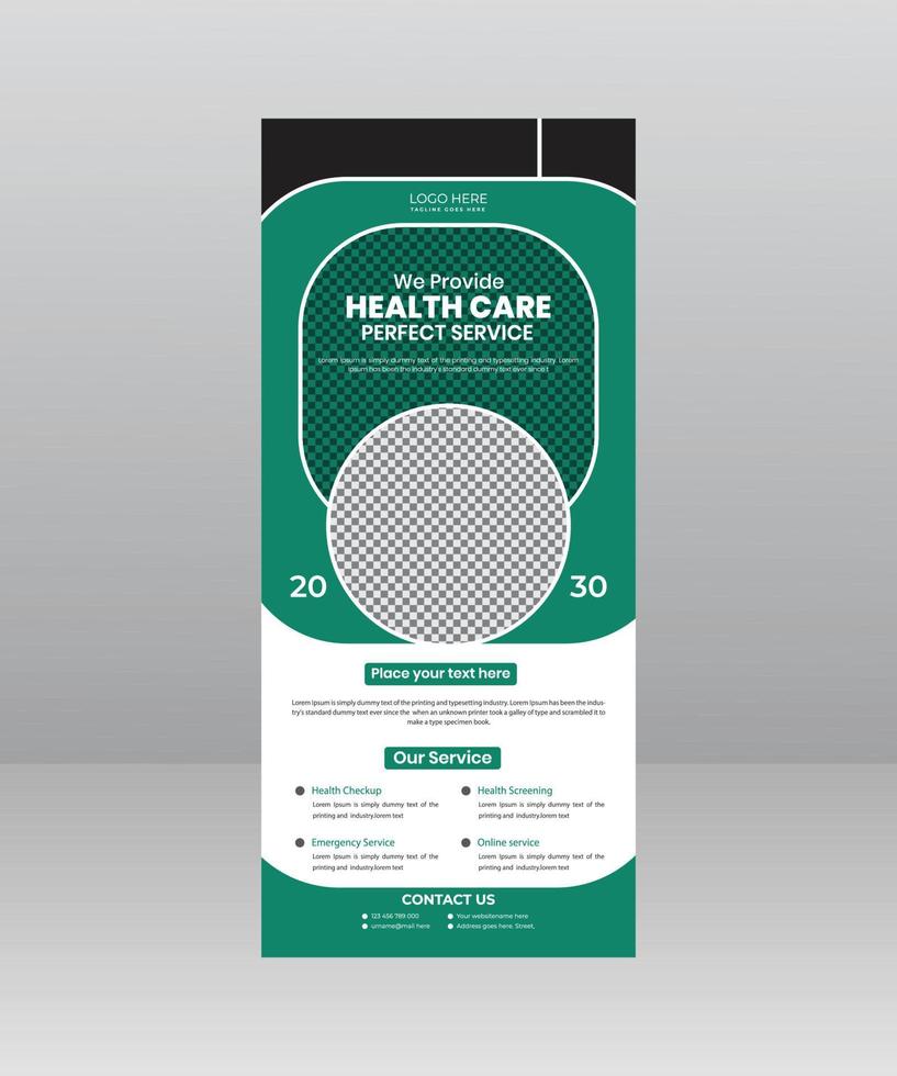 modernes, elegantes medizinisches rollup-banner, medizinische flyer-vorlage für krankenhäuser, ärzte, krankenschwestern und gesundheitsförderung. x-Banner, Rollup-Banner für Unternehmen vektor