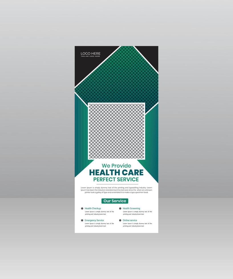 modernes, elegantes medizinisches rollup-banner, medizinische flyer-vorlage für krankenhäuser, ärzte, krankenschwestern und gesundheitsförderung. x-Banner, Rollup-Banner für Unternehmen vektor