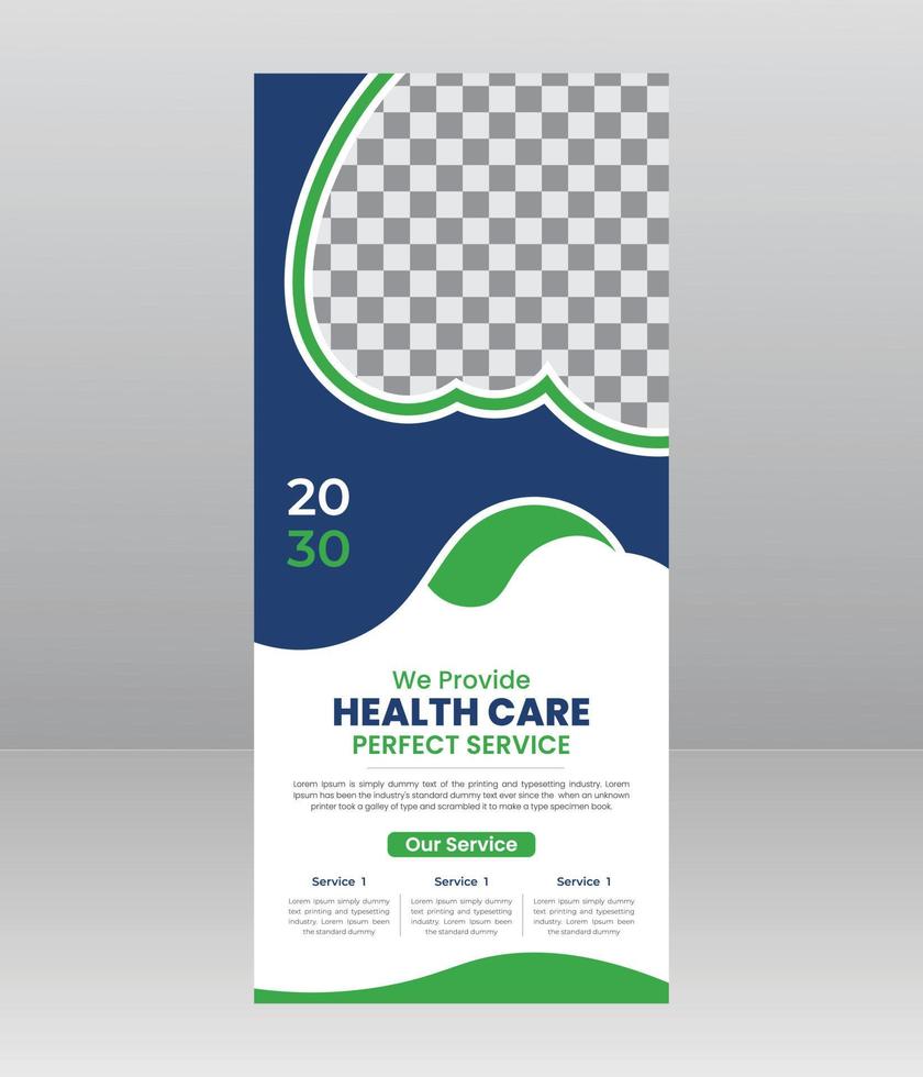 modernes, elegantes medizinisches rollup-banner, medizinische flyer-vorlage für krankenhäuser, ärzte, krankenschwestern und gesundheitsförderung. x-Banner, Rollup-Banner für Unternehmen vektor