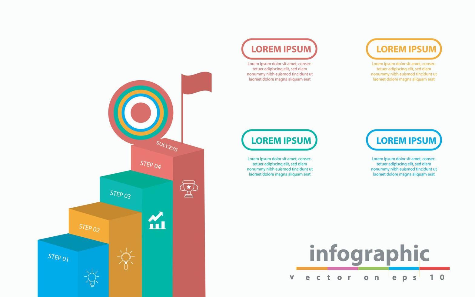Infografik-Vorlage für Unternehmen. 4 Stufen modernes Treppendiagramm mit Pfeil und Themen, Präsentationsvektor Infografik. vektor