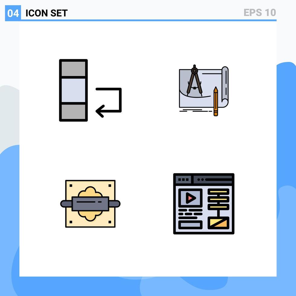 4 universell fylld linje platt färger uppsättning för webb och mobil tillämpningar förändra rullande plan konstruktion bröd redigerbar vektor design element