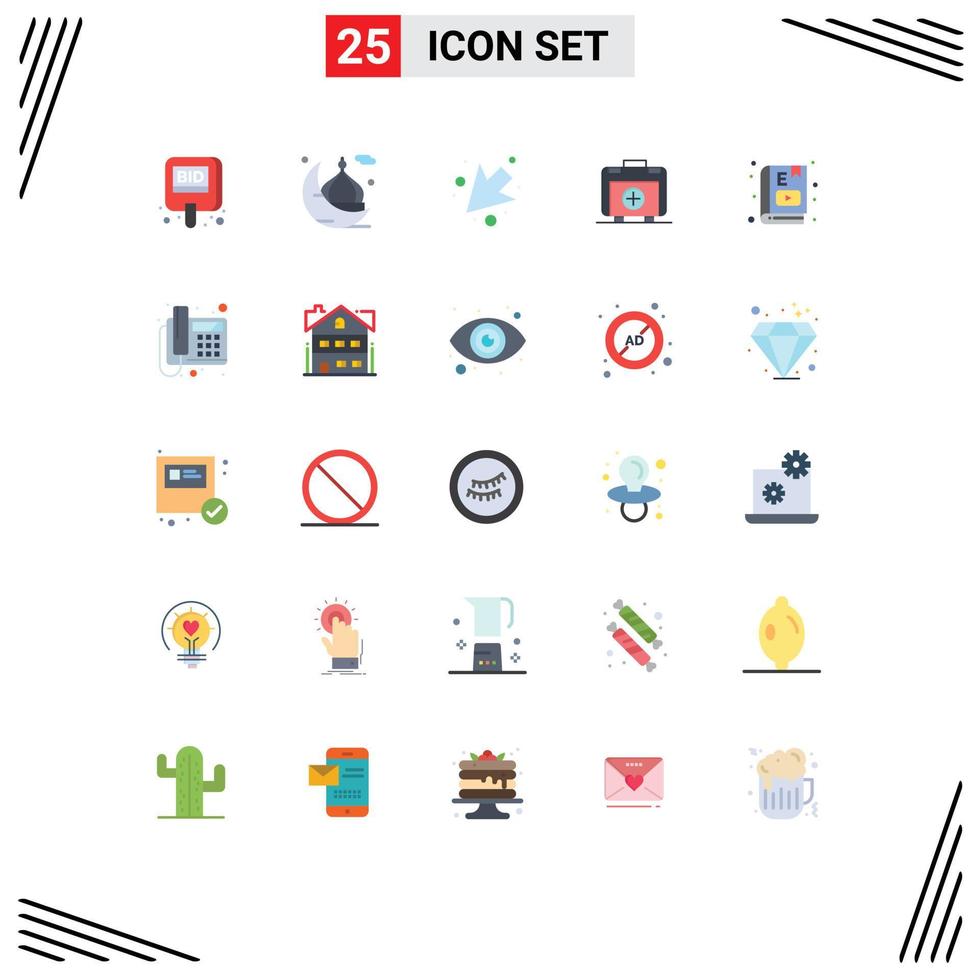 Stock Vector Icon Pack mit 25 Zeilenzeichen und Symbolen für E-Book-Healthbag-Masjid-Beutel links editierbare Vektordesign-Elemente