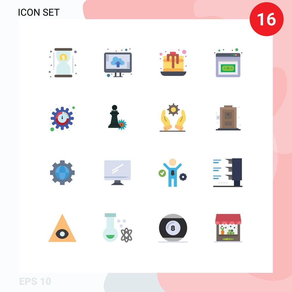 flaches Farbpaket mit 16 universellen Symbolen für Schach SEO Dessert Produktivität Unternehmertum editierbares Paket kreativer Vektordesign-Elemente vektor