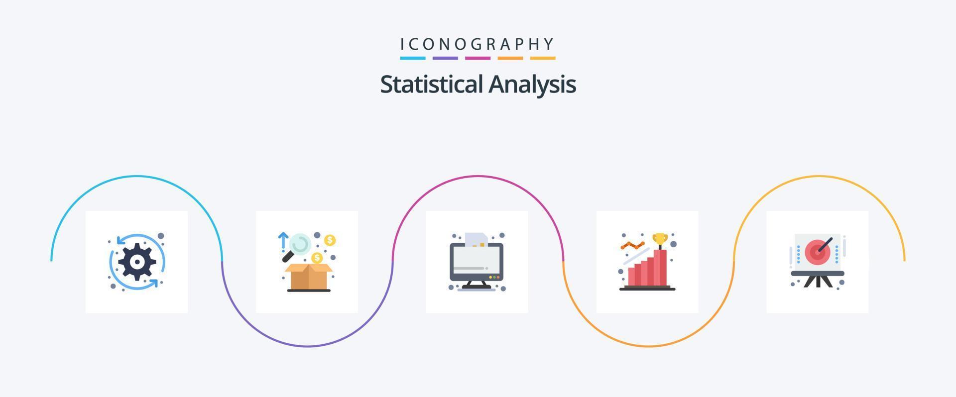 Statistische Analyse Flat 5 Icon Pack inkl. Reichweite. Leistung. Produkt. leisten. Graph vektor