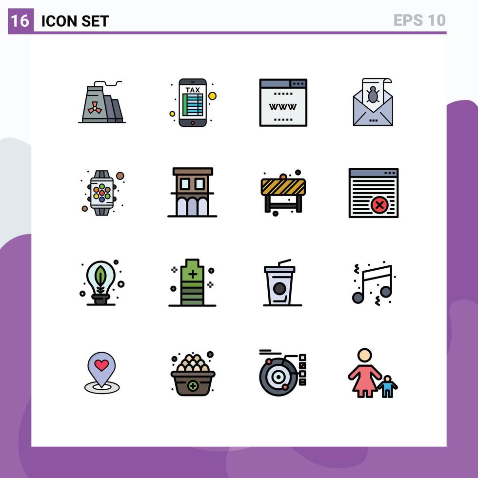 piktogram uppsättning av 16 enkel platt Färg fylld rader av hot skadliga program uppkopplad e-post e redigerbar kreativ vektor design element