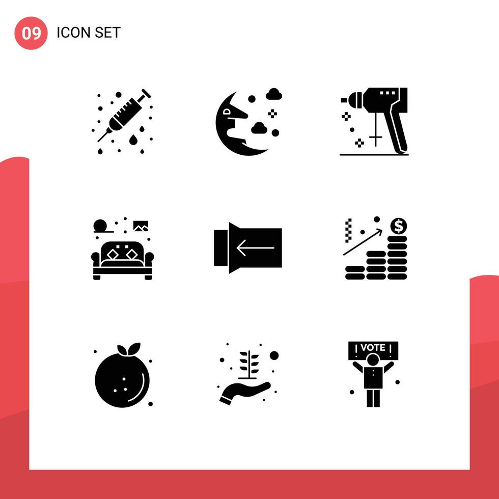 uppsättning av 9 modern ui ikoner symboler tecken för gest levande konstruktion Hem stol redigerbar vektor design element
