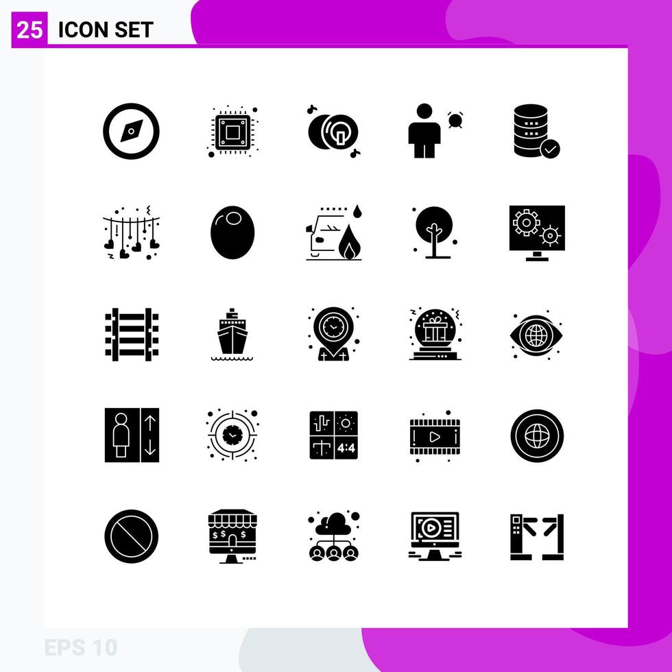 gruppe von 25 soliden glyphenzeichen und symbolen für sicherheitstimer dvd menschlicher avatar editierbare vektordesignelemente vektor