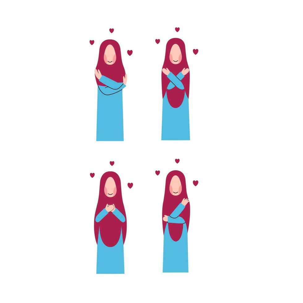 uppsättning av hijab kvinna karaktär för själv kärlek begrepp vektor