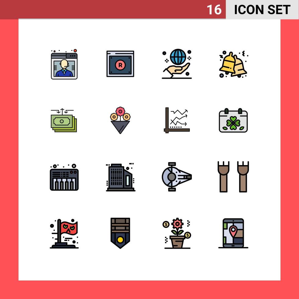 grupp av 16 platt Färg fylld rader tecken och symboler för klingande klockorna uppkopplad klocka hand redigerbar kreativ vektor design element