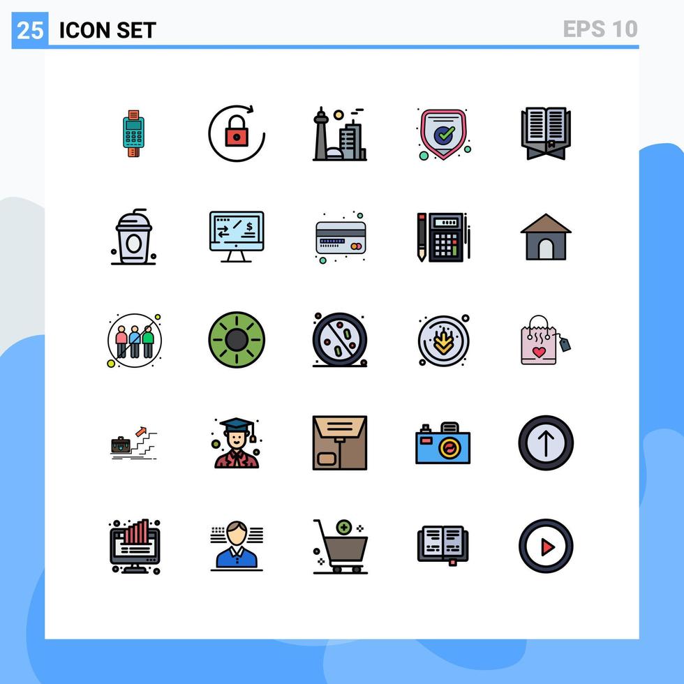 25 universell fylld linje platt färger uppsättning för webb och mobil tillämpningar skydda skydd låsa toronto stad redigerbar vektor design element