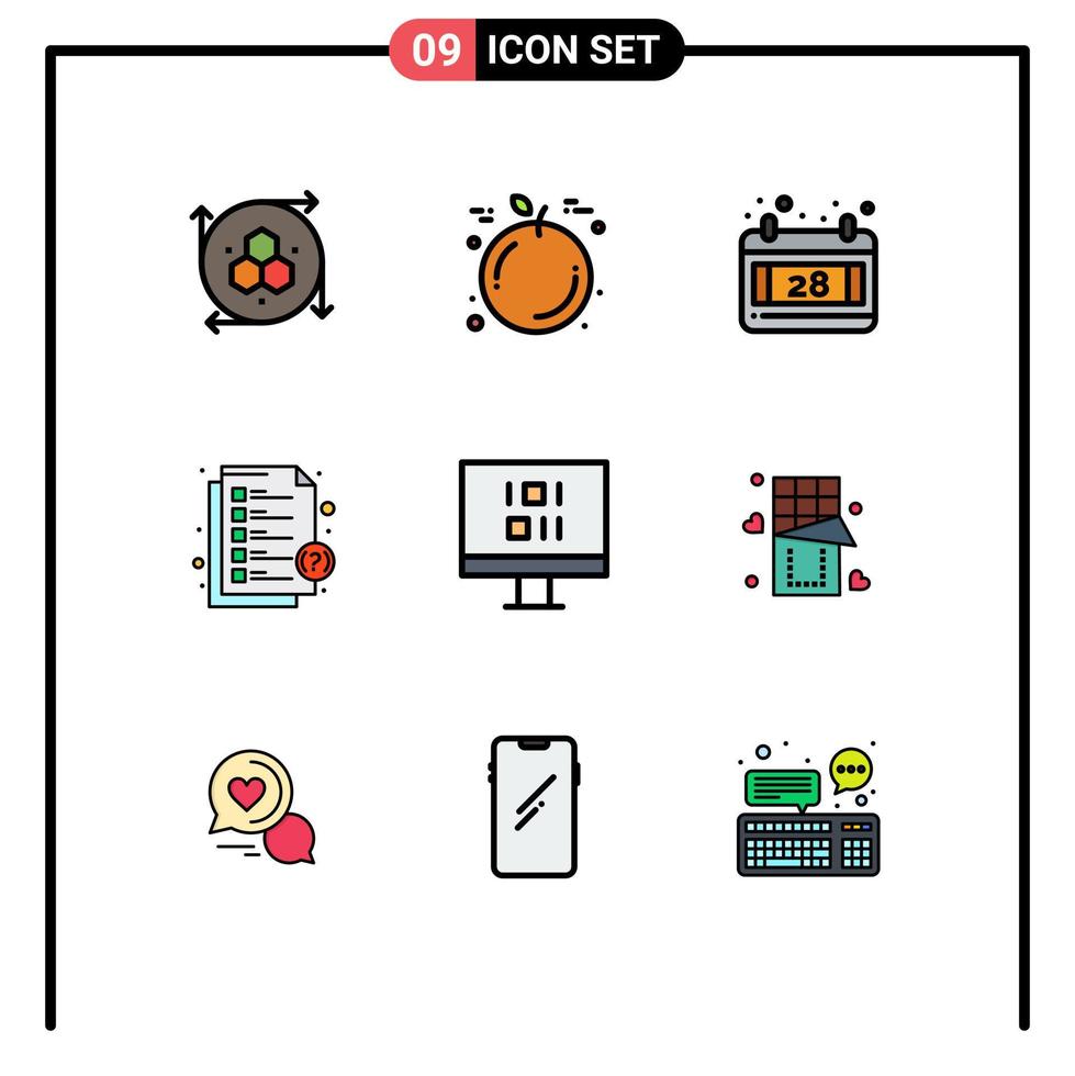 9 universelle Filledline-Flachfarben für Web- und mobile Anwendungen Schokoladendaten Datum Computernachricht editierbare Vektordesign-Elemente vektor