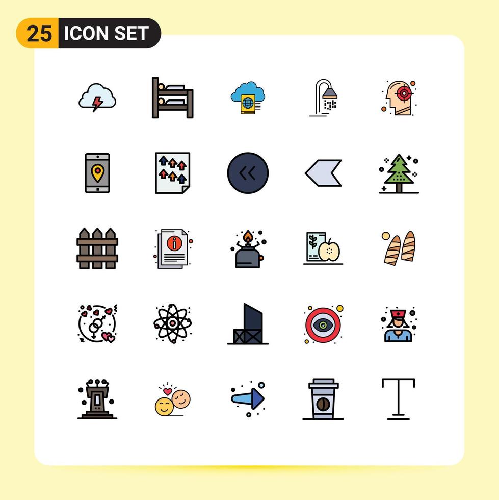25 universell fylld linje platt färger uppsättning för webb och mobil tillämpningar huvud dusch moln service badrum redigerbar vektor design element