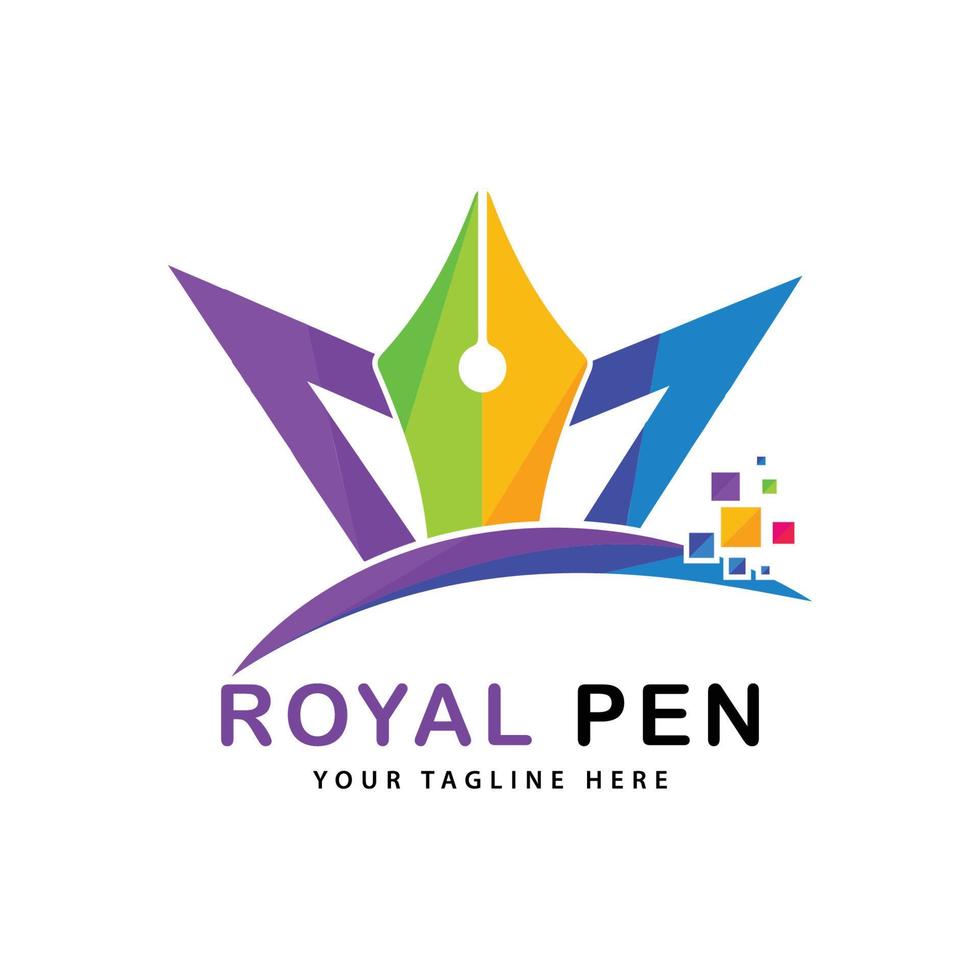 kunglig penna logotyp vektor, krona den logotyp vektor mall
