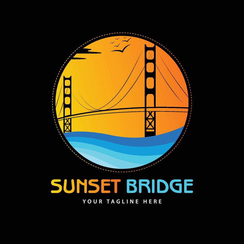 solnedgång bro logotyp vektor, gyllene Port bro vektor
