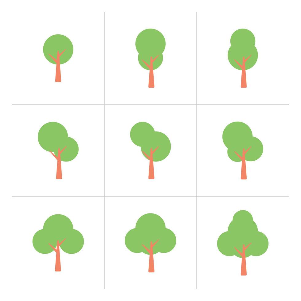 grön träd ikon uppsättning. samling av vit bakgrund vektor illustrationer