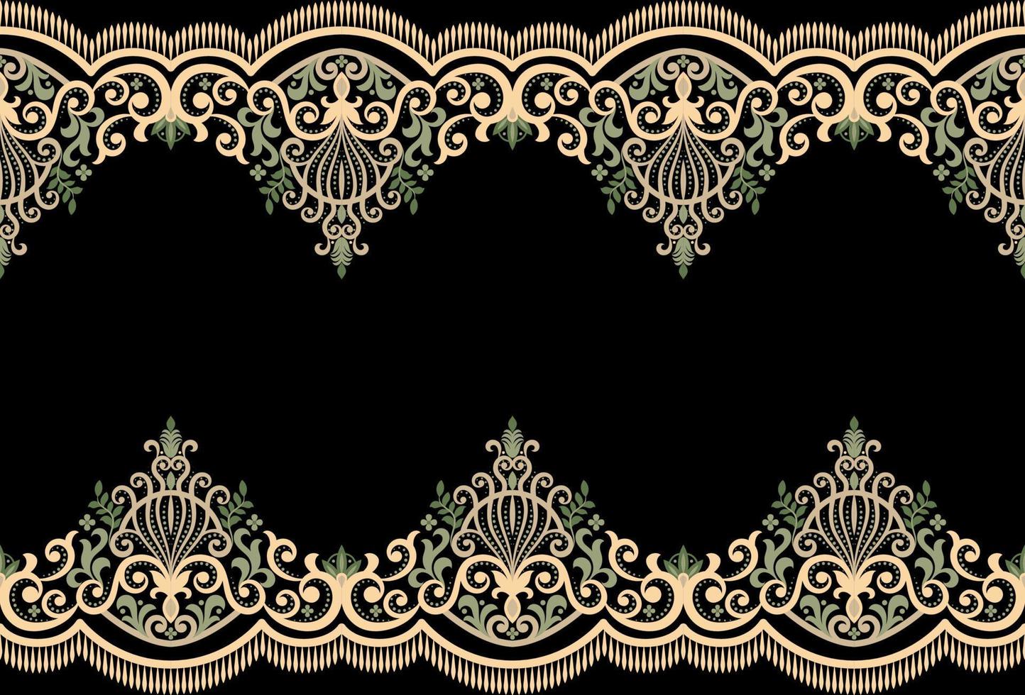Damast nahtloses Vektormuster. klassisches Vintage-Damast-Ornament, königliches geometrisches nahtloses Muster für Tapeten, Textilien, Verpackungen. florales Barockmuster, grüner Hintergrund vektor