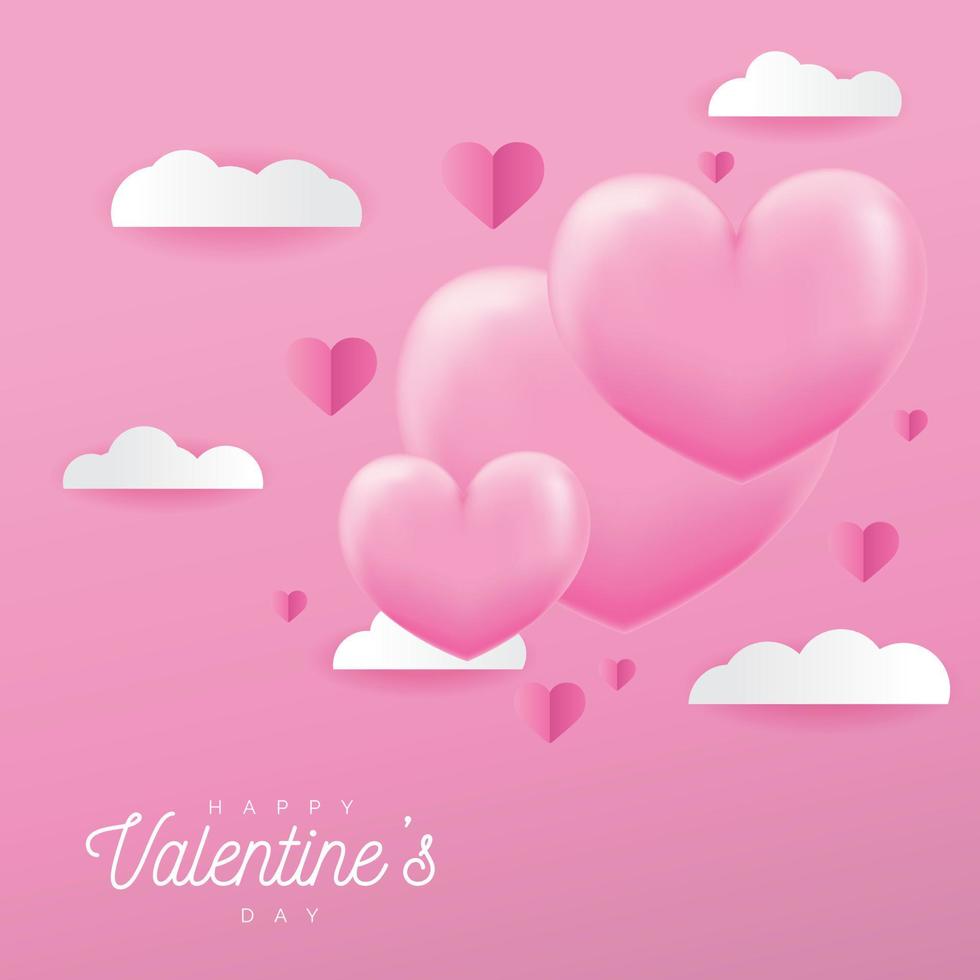 baner design mall hjärtans med hjärta moln papper stil rosa pastell Färg vektor