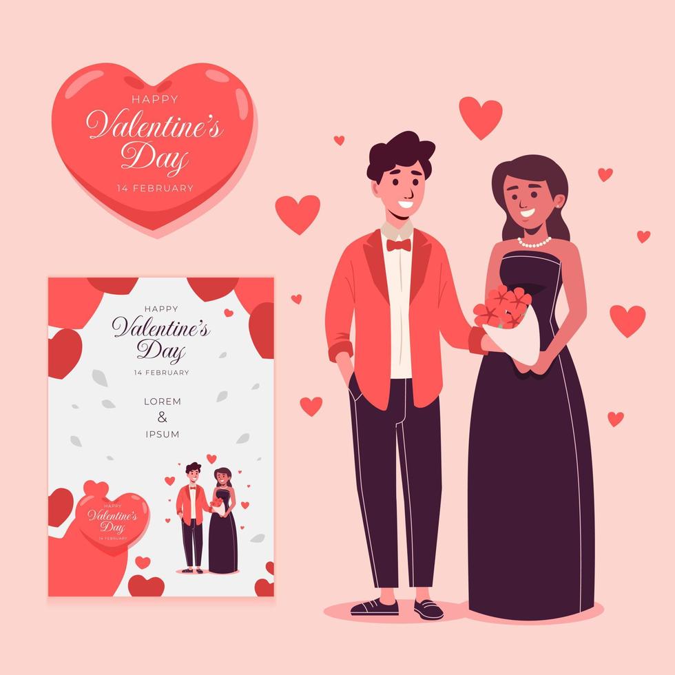 designkarte einladung hochzeitsereignis valentinstag mit junger paarillustration vektor