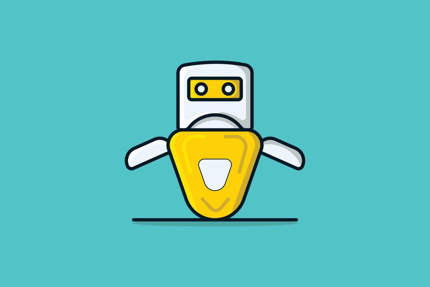 Roboter-Cartoon-Charakter-Vektor-Illustration. Technologie-Roboter-Icon-Konzept. niedliches Helfer-Roboter-Maskottchen-Charaktersymbol-Vektordesign. intelligenter Roboter mit Schatten auf orangefarbenem Hintergrund-Logo-Design. vektor