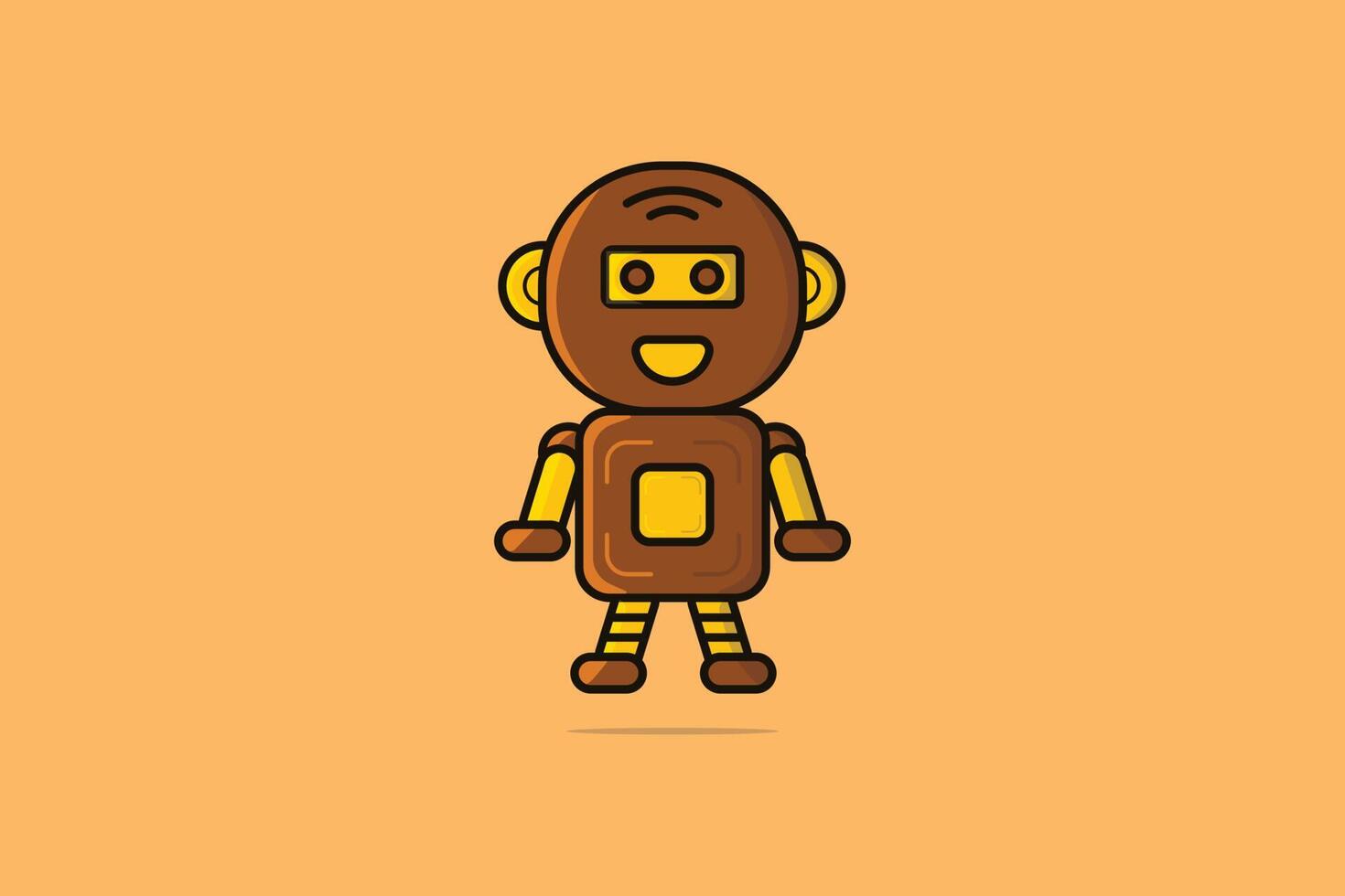 robot tecknad serie karaktär vektor illustration. teknologi robot ikon begrepp. söt hjälpare robot maskot karaktär symbol vektor design. smart robot med skugga på orange bakgrund logotyp design.