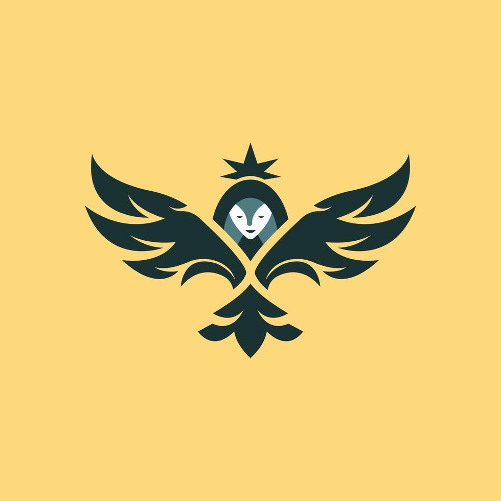 kvinna och fågel kombination för logotyp ikon vektor