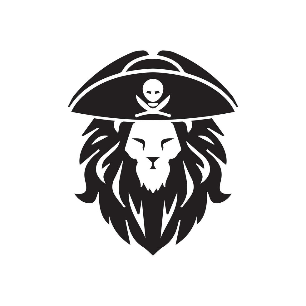 lejon logotyp design vektor mall med pirat hatt