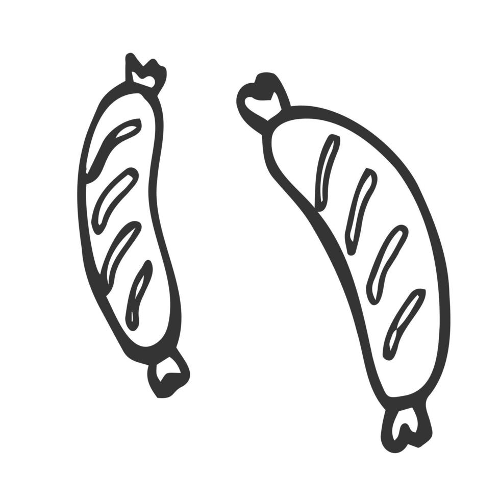 gegrillte Wurst handgezeichnete Umrisse Doodle-Symbol. Vektorskizzenillustration der Wurst für Druck, Netz, Mobile und Infografiken lokalisiert auf weißem Hintergrund. vektor