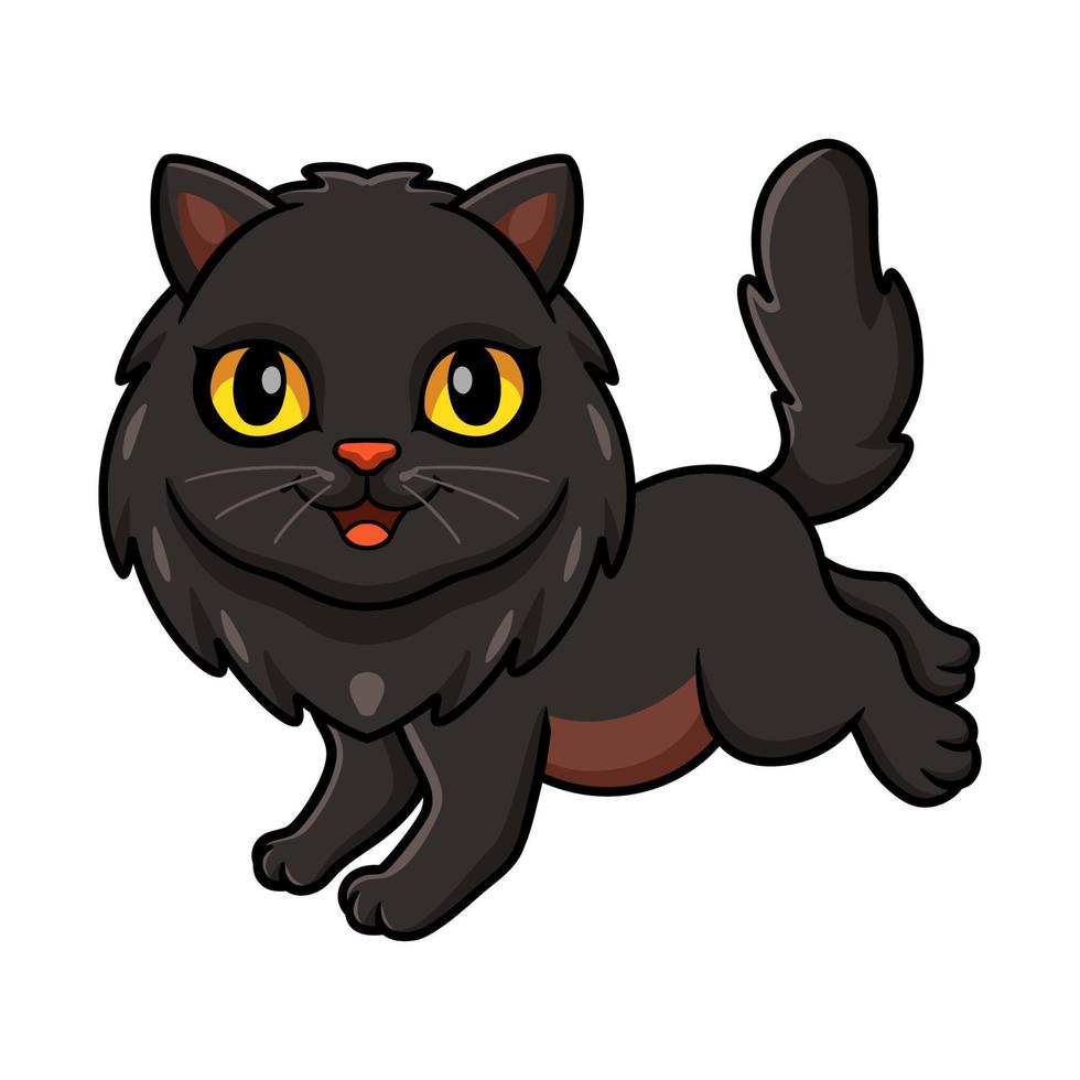 söt svart persisk katt tecknad serie gående vektor