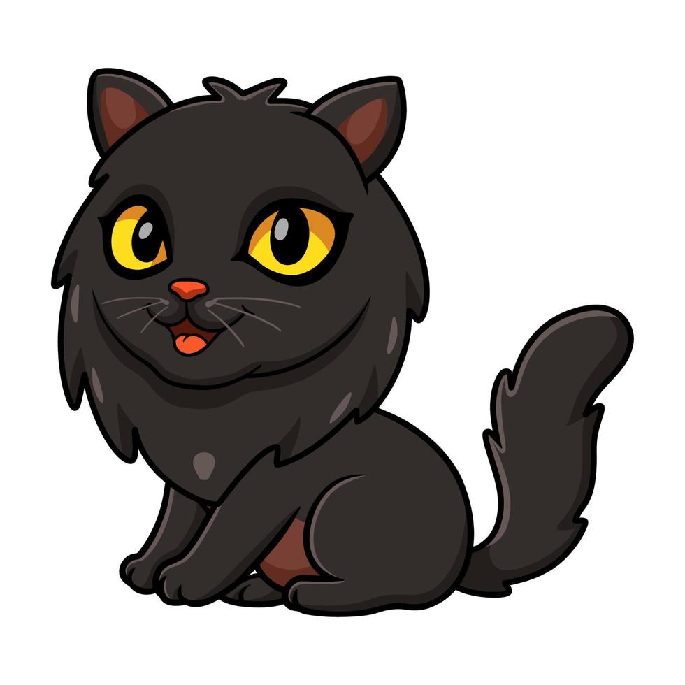 söt svart persisk katt tecknad serie Sammanträde vektor