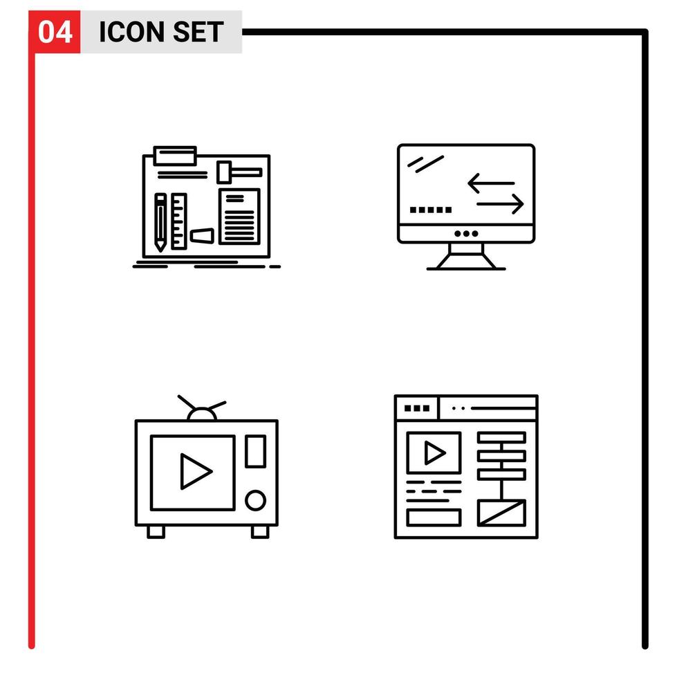 4 universell linje tecken symboler av bygga TV ingenjör förbindelse video redigerbar vektor design element