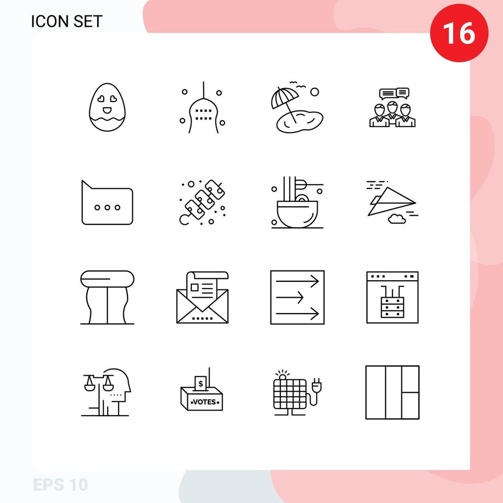 översikt packa av 16 universell symboler av uppkopplad dialog strand hört chatt redigerbar vektor design element