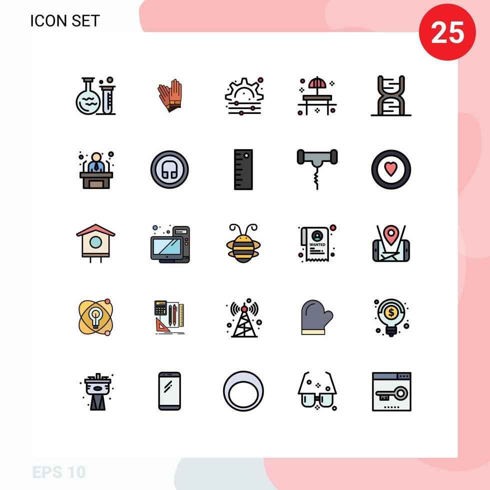 25 universell fylld linje platt färger uppsättning för webb och mobil tillämpningar kedja tabell kreativ parasoll parkera redigerbar vektor design element