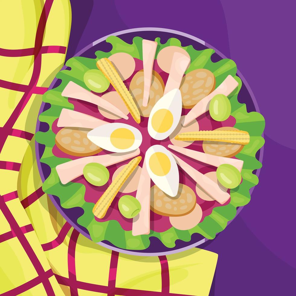 tecknad serie fiambre, traditionell guatemalan sallad. topp se vektor
