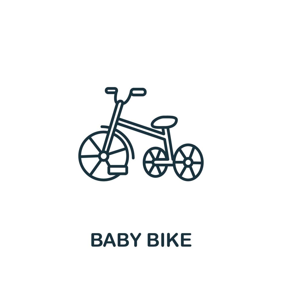 Baby-Fahrrad-Symbol aus der Baby-Sachen-Sammlung. einfaches Linienelement Babyfahrradsymbol für Vorlagen, Webdesign und Infografiken vektor