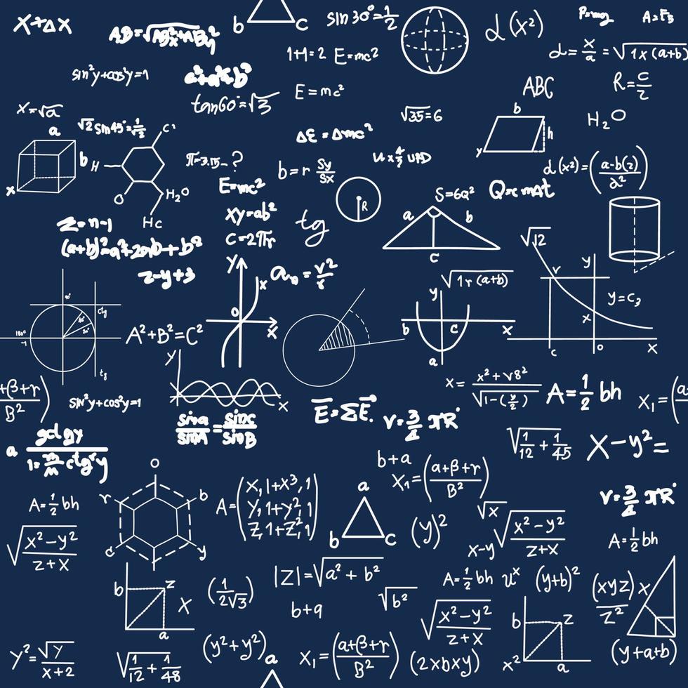 molekyl fysisk ekvationer och formler på skola styrelse vektor hand dragen illustration. vetenskap och utbildning bakgrund. matte sömlös mönster. bricka för ändlös bakgrund